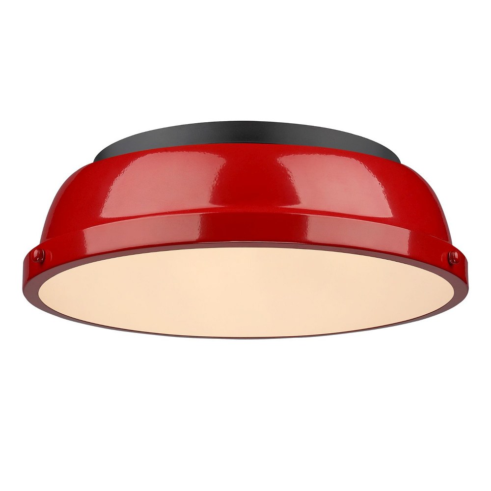 Golden Lighting-3602-14 BLK-RD-Duncan - 2 Light Flush Mount in Classic style - 4.25 Inches high by 14 Inches wide Matte Black Red Aged Brass Finish